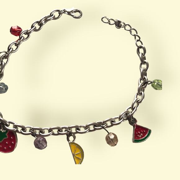Vintage Cutie Fruity Charm Bracelet Silver Chain - Picture 2 of 6